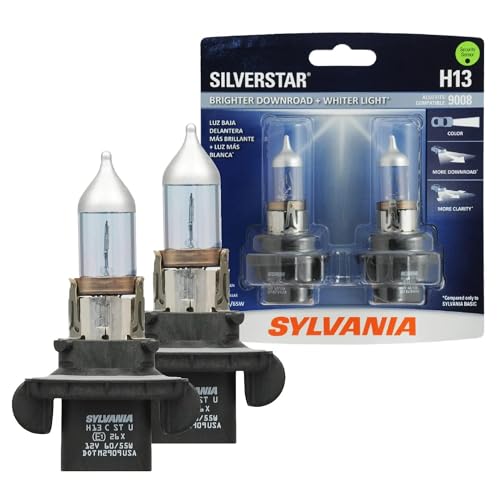 SYLVANIA - H13 SilverStar - High Performance Halogen Headlight Bulb, High Beam, Low Beam and Fog Replacement Bulb, Brighter Downroad with Whiter Light (Contains 2 Bulbs)