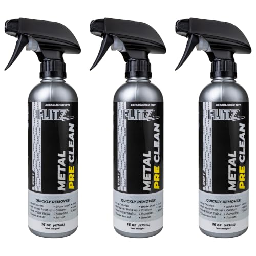 Flitz Metal Pre-Clean - 16oz of USA-Made Stainless Steel Cleaner Spray - Works on Aluminum, Brass, Copper, & More - Tarnish, Rust Remover for Metals - Non-Abrasive Aluminum Deoxidizer (3 Pack)
