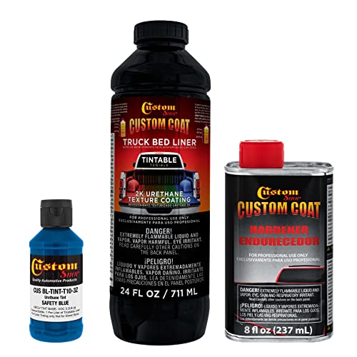 Custom Coat Safety Blue 1 Quart Urethane Spray-On Truck Bed Liner Kit - Easy Mixing, Just Shake, Shoot - Professional Durable Textured Protective Coating, Prevent Stop Rust - Car, Auto Equipment