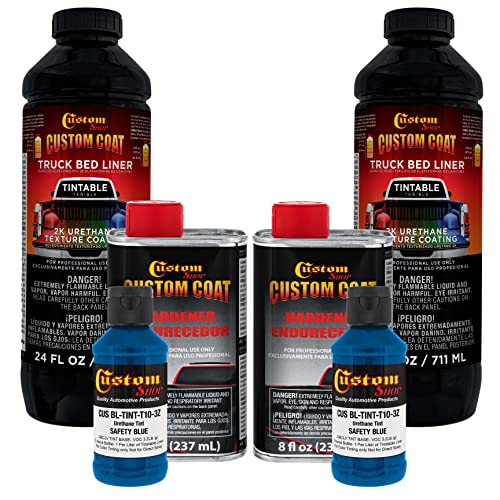 Custom Coat Safety Blue 2 Quart (1/2 Gallon) Urethane Spray-On Truck Bed Liner Kit - Easy Mixing, Just Shake, Shoot - Durable Textured Protective Coating, Prevent Stop Rust - Car, Auto Equipment