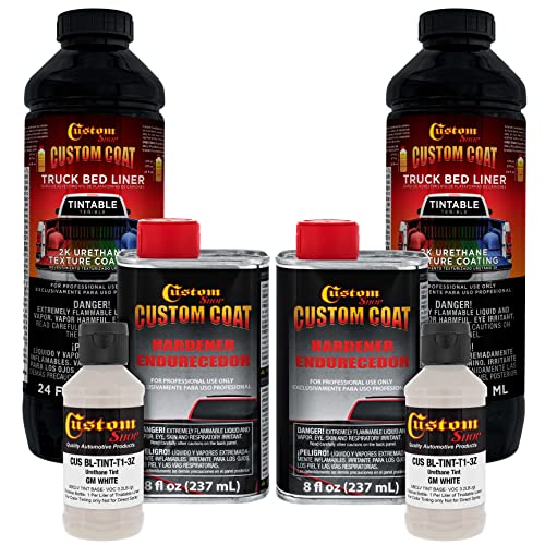 Custom Coat GM White 2 Quart (1/2 Gallon) Urethane Spray-On Truck Bed Liner Kit - Easy Mixing, Just Shake, Shoot - Durable Textured Protective Coating, Prevent Stop Rust - Car, Auto Equipment