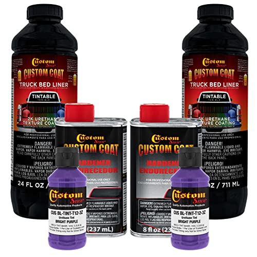 Custom Coat Bright Purple 2 Quart (1/2 Gallon) Urethane Spray-On Truck Bed Liner Kit - Easy Mixing, Just Shake, Shoot - Durable Textured Protective Coating, Prevent Stop Rust - Car, Auto Equipment