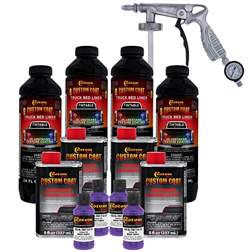 Custom Coat Bright Purple 1 Gallon Urethane Spray-On Truck Bed Liner Kit with Spray Gun and Regulator - Easy Mixing, Shake, Shoot It - Durable Textured Protective Coating, Prevent Rust - Car, Auto