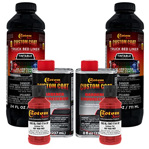 Custom Coat Hot Rod Red 2 Quart (1/2 Gallon) Urethane Spray-On Truck Bed Liner Kit - Easy Mixing, Just Shake, Shoot - Durable Textured Protective Coating, Prevent Stop Rust - Car, Auto Equipment