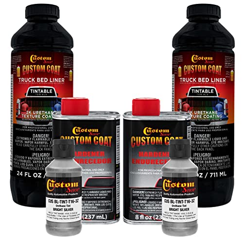 Custom Coat Bright Silver 2 Quart (1/2 Gallon) Urethane Spray-On Truck Bed Liner Kit - Easy Mixing, Just Shake, Shoot - Durable Textured Protective Coating, Prevent Stop Rust - Car, Auto Equipment