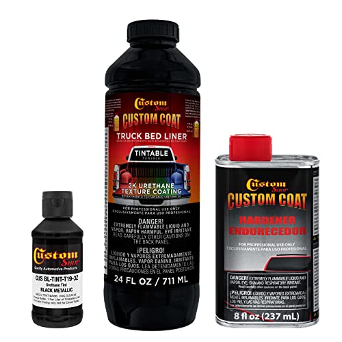 Custom Coat Black Metallic 1 Quart Urethane Spray-On Truck Bed Liner Kit - Easy Mixing, Just Shake, Shoot - Professional Durable Textured Protective Coating, Prevent Stop Rust - Car, Auto Equipment