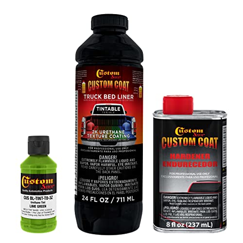 Custom Coat Lime Green 1 Quart Urethane Spray-On Truck Bed Liner Kit - Easy Mixing, Just Shake, Shoot - Professional Durable Textured Protective Coating, Prevent Stop Rust - Car, Auto Equipment