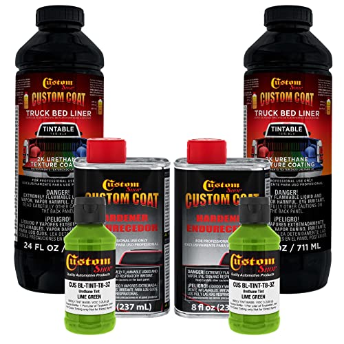 Custom Coat Lime Green 2 Quart (1/2 Gallon) Urethane Spray-On Truck Bed Liner Kit - Easy Mixing, Just Shake, Shoot - Durable Textured Protective Coating, Prevent Stop Rust - Car, Auto Equipment