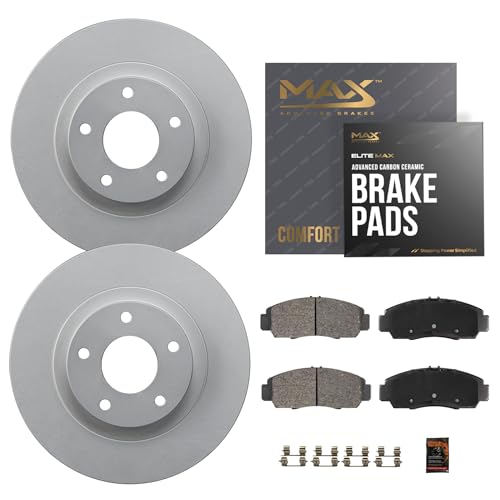 Max Advanced Brakes Rear Brake Kit Compatible With 2010 2012 2013 2014 2015 2016 2017 2018 Hyundai Santa Fe Sport XL Replacement Geomet Coated OE Disc Brake Rotors and Ceramic Brake Pads