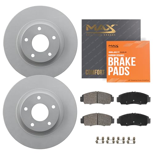 Max Advanced Brakes Rear Brake Kit Compatible With 2006-2011 2012 Mitsubishi Eclipse 3.8L Galant Vented Rear Rotor Replacement Geomet Coated OE Disc Brake Rotors and Ceramic Brake Pads