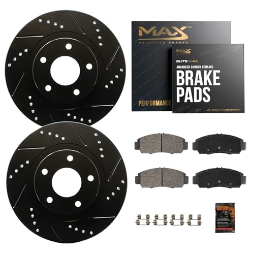 Max Advanced Brakes Rear Brake Kit Compatible With 2008-2011 2012 2013 2014 Subaru Impreza Forester Outback Legacy BRZ Replacement Drilled Slotted Black Coated Disc Brake Rotors and Ceramic Brake Pads