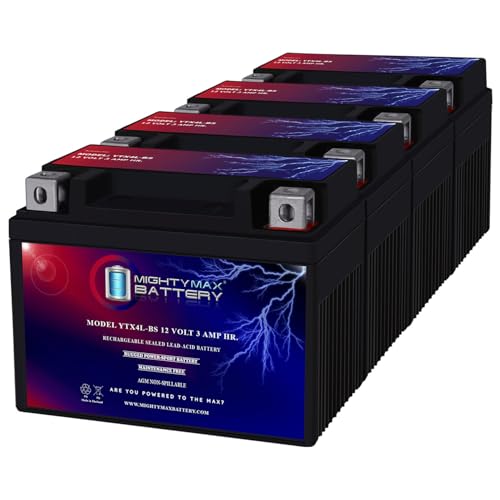 Mighty Max Battery YTX4L-BS 12 VOLT 3AH Motorcycle Battery Replaces YTX4L-BS - Pack of 4