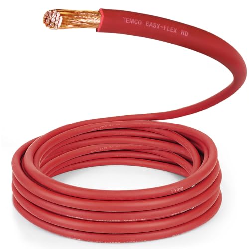 TEMCo 4/0 Gauge AWG 50 Ft Red Flexible Pure Copper Made in USA Welding Cable Battery Wire - Heavy Duty Solar, Inverter, Car, RV, Truck