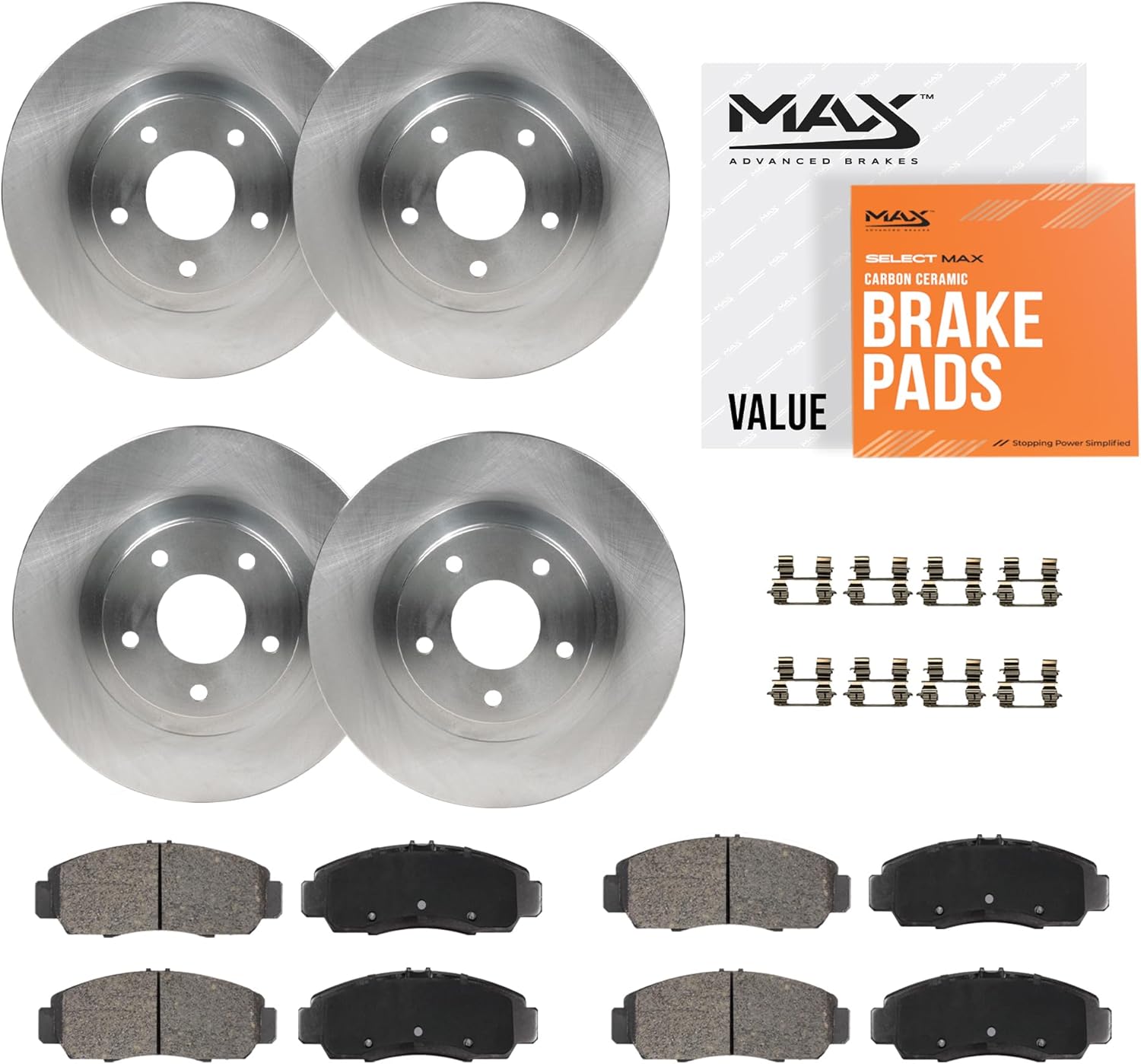 Max Advanced Brakes Front & Rear Brake Kit Compatible With 2011 2012-2014 Chrysler 200 11.57" Frt & 10.31" Rear Rotor Replacement Premium OE Disc Brake Rotors and Ceramic Brake Pads