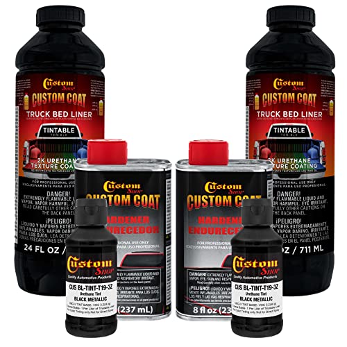 Custom Coat Black Metallic 2 Quart (1/2 Gallon) Urethane Spray-On Truck Bed Liner Kit - Easy Mixing, Just Shake, Shoot - Durable Textured Protective Coating, Prevent Stop Rust - Car, Auto Equipment