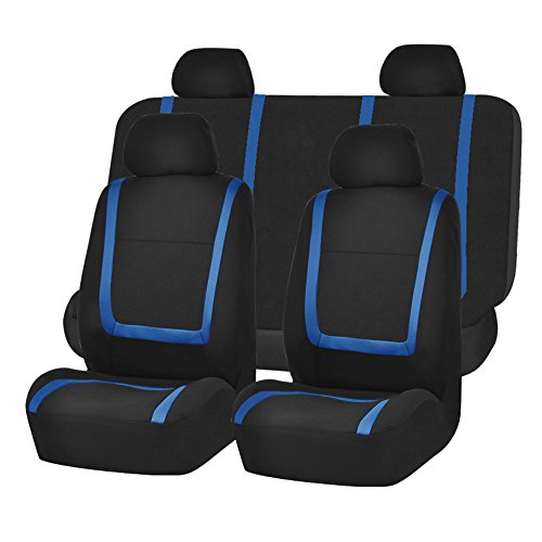 FH Group Car Seat Covers Full Set Cloth - Universal Fit Automotive Seat Covers, Low Back Front Seat Covers, Solid Back Seat Cover, Washable Car Seat Cover for SUV, Sedan and Van Blue