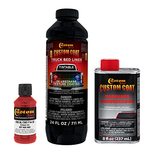 Custom Coat Hot Rod Red 1 Quart Urethane Spray-On Truck Bed Liner Kit - Easy Mixing, Just Shake, Shoot - Professional Durable Textured Protective Coating, Prevent Stop Rust - Car, Auto Equipment