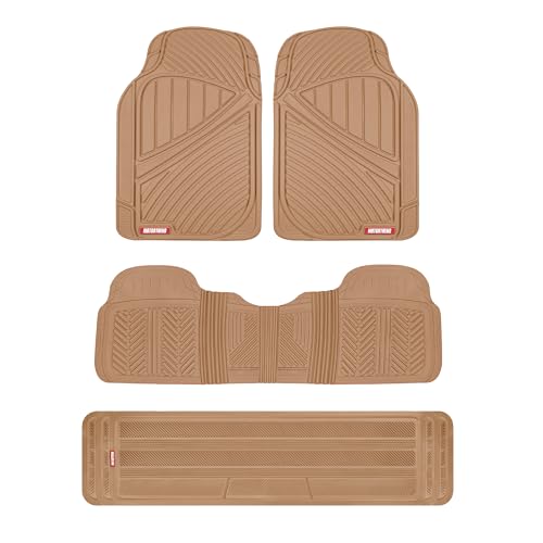 Motor Trend 3-Row Heavy Duty Rubber Floor Mats & Liners for Car SUV Van, Front 2nd & 3rd Row Durable Polymerized Latex Full Interior Protection, Extra-High Ridgeline Design, Beige