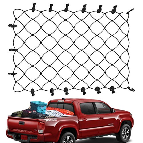 Cargo Net for Toyota Tacoma Long Bed - Fits 2005-2025 - Patented Bed Rail Integration - Heavy Duty 8mm Premium Bungee 3'x5' Cargo Netting - Designed in USA
