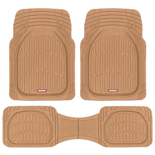 Motor Trend FlexTough Floor Mats for Cars, Beige Deep Dish All-Weather Mats, Waterproof Trim-To Fit Automotive Floor Mats for Cars Trucks SUV, Universal Floor Liner Car Accessories