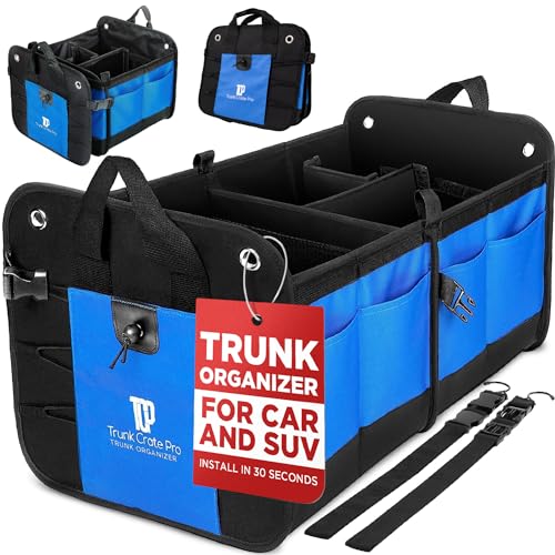 TRUNKCRATEPRO Car Trunk Organizers | Trunk Organizer, Car Storage Organizer - Premium Compartments Collapsible Portable car trunk organizers and storage for SUV (Large Capacity)