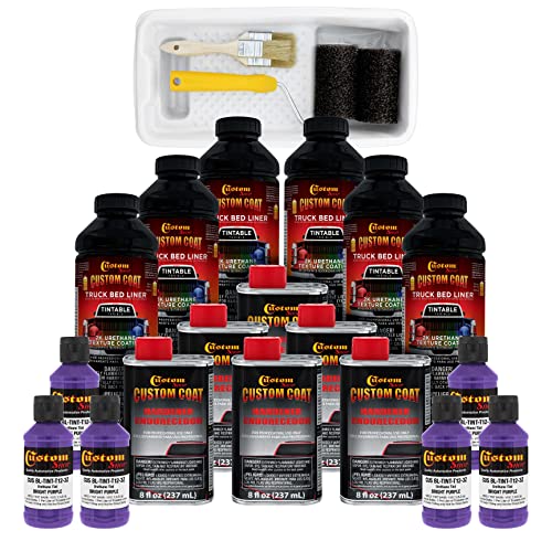 Custom Coat Bright Purple 1.5 Gallon (6 Quart) Urethane Roll-On, Brush-On or Spray-On Truck Bed Liner Kit with Roller and Brush Applicator Kit - Easy Mixing - Textured Car Auto Protective Coating