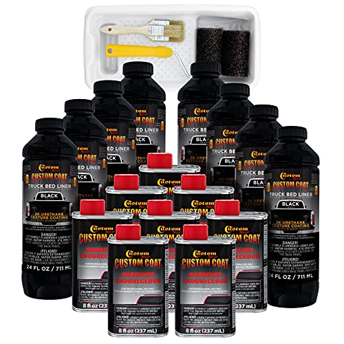 Custom Coat Black 2 Gallon Urethane Roll-On, Brush-On or Spray-On Truck Bed Liner Kit with Roller and Brush Applicator Kit - 3 to 1 Mix Ratio - Durable Textured Car Auto Protective Coating