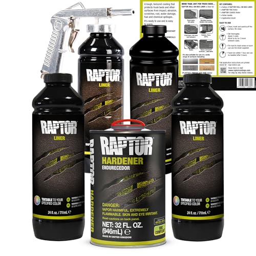 Raptor Tintable Urethane Spray-On Truck Bed Liner Kit, Protective Paint With Spray Gun, For Tailgates & Trucks, Vehicle Undercoating, 4 Quart Kit