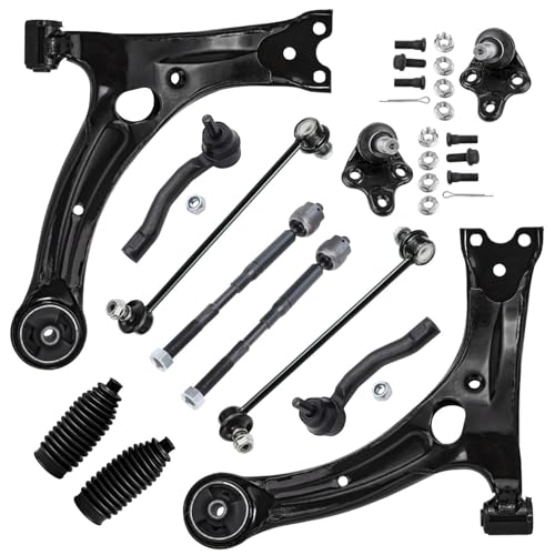 Detroit Axle -Front End 12pc Suspension Kit for Toyota Corolla 2003 2004 2005 2006 2007 2008, 2 Lower Control Arms 2 Lower Ball Joints 2 Sway Bar Links 4 Tie Rods 2 Boots & Bellow Replacement