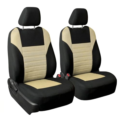 FH Group Automotive Car Seat Covers Front Set Premium 3D Air Mesh Front Seat Covers, Airbag Compatible Universal Fit Interior Accessories for Cars Trucks and SUVs - Beige