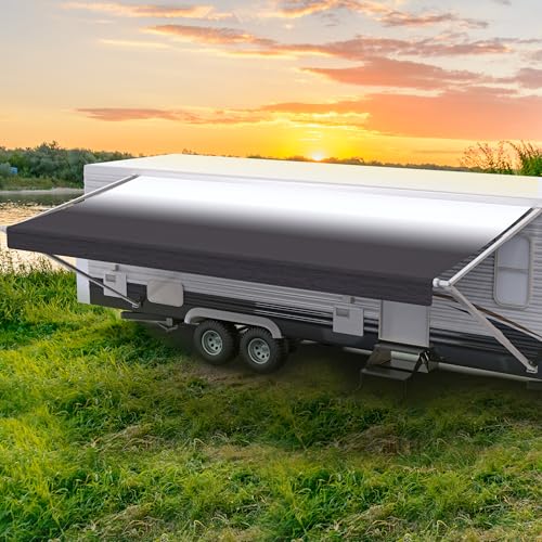 Shade Pro RV Awning Fabric Replacement | Durable Premium Grade Vinyl (10' [Fabric 9' 2"], Charcoal Fade) Camper Shade Awning Canopy