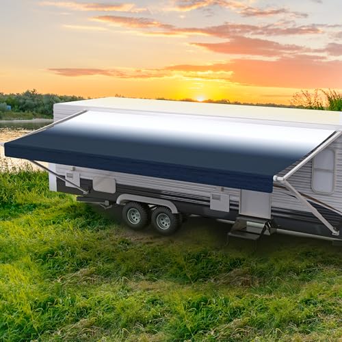 Shade Pro RV Awning Fabric Replacement | Durable Premium Grade Vinyl 16' [Fabric 15' 2"], Slate Blue Fade Camper Shade Awning Canopy