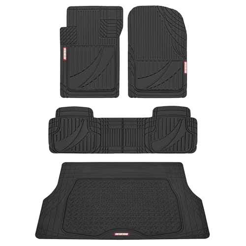 Motor Trend FlexToughTM Heavy Duty Black Rubber Car Floor Mats All Weather & Cargo Liner for SUV Full Set - Universal Trim to Fit Automotive Floor Mat & Trunk Mats for Cars Interior Accessories