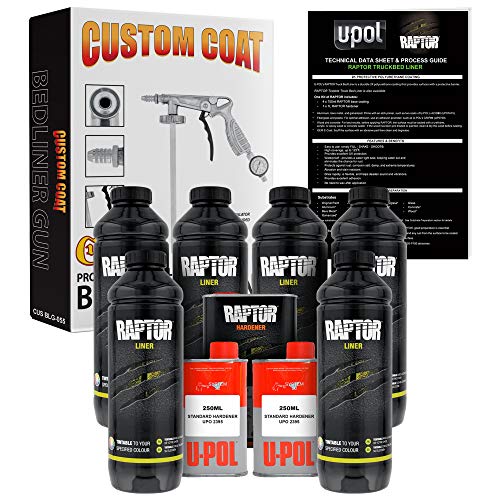 Custom Shop U-Pol Raptor Tintable Urethane Spray-On Truck Bed Liner Kit w/FREE Custom Coat Spray Gun with Regulator, 6 Liters