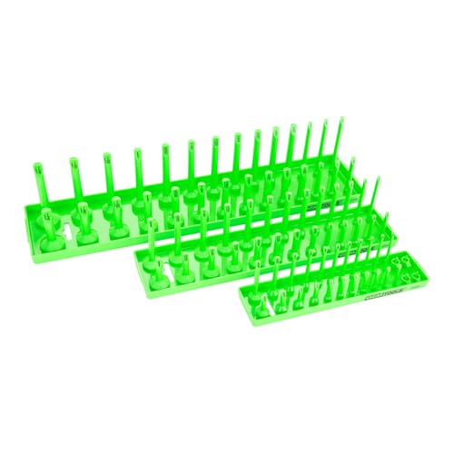 OEMTOOLS 22207 3 Piece Socket Tray Set SAE, 80 SAE Socket Holder Set, Deep, Shallow Socket Organizer, 1/4 Drive, 3/8 Drive, And 1/2 Drive, Mechanic's Toolbox And Tool Chest Organizer, Green