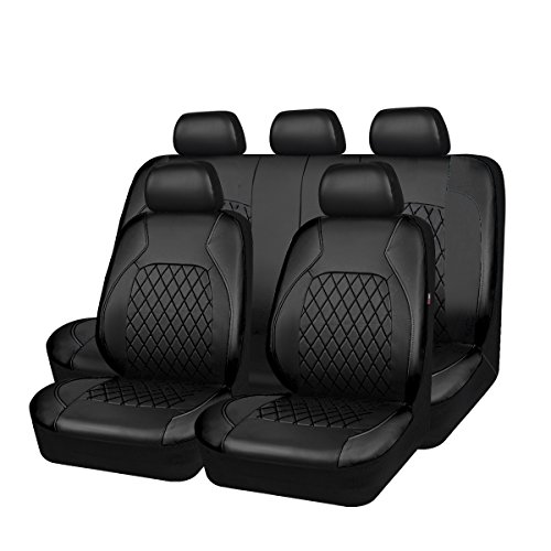 Universal Deluxe Pu Luxury Vinyl Faux Leather Car Seat Covers Full Set, Airbag Compatible, Breathable, Fit for Cars, Trucks, SUV (All Black)