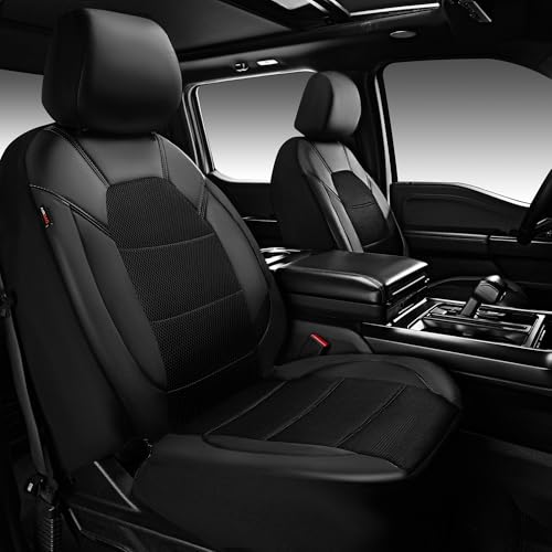 CAR PASS Leather Car Seat Covers Front Seats only, with Air Mesh Front Seat Covers Breathable, Cool Automotive Seat Covers 2 Pack, Universal Fits Most Cars,SUVs,Trucks,Vans Airbag Compatible (Black)
