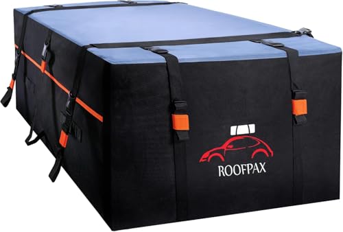 RoofPax Waterproof 19 Cubic Feet Rooftop Cargo Carrier Bag  Heavy Duty Car Roof Storage with Double Zipper & Tie Down Straps  Fits Cars with or Without Roof Rack