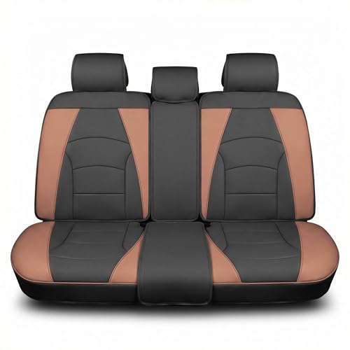 FH Group Car Seat Cover for Back Seat Faux Leather - Universal Fit, Rear Seat Covers for Cars with Rear Split Bench, Car Seat Cushions, Car Interior Accessories for SUV, Sedan, Van Brown Black