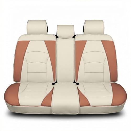 FH Group Car Seat Cover for Back Seat Beige Brown Faux Leather - Universal Fit, Rear Seat Covers for Cars with Rear Split Bench, Car Seat Cushions, Car Interior Accessories for SUV, Sedan, Van