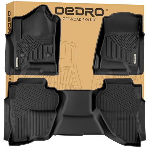 OEDRO Floor Mats Fits for 2014-2018 Chevrolet Silverado/GMC Sierra 1500 Double Cab, 2019 Silverado LD/Sierra Limited; 2015-2019 2500HD/3500HD, All Weather Guard 1st and 2nd Row Custom Fit Liners
