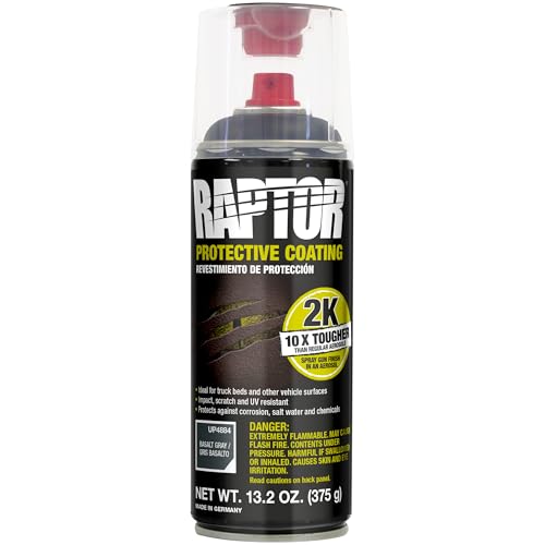 Raptor 2K Bedliner Aerosol, Protective Coating, Spray-On Truck Bed Liner, Impact, Scratch & UV Resistant, Basalt Gray, 13.2 oz