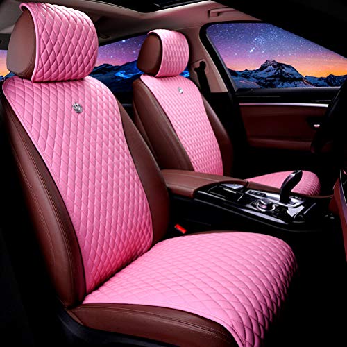 Red Rain Pink Car Seat Cover Luxury Leather Universal Seat Covers for Cars with Crown 2/3 Covered 11Pcs (A-Light Pink)
