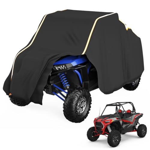 KEMIMOTO UTV Cover 2 Seater Heavy Duty Medium Size Compatible with Polaris RZR General, Can-Am Maverick, Talon, Teryx, Zforce, Viking, YXZ SXS Cover 2-3 Seater with Reflective Strip Sturdy in Wind