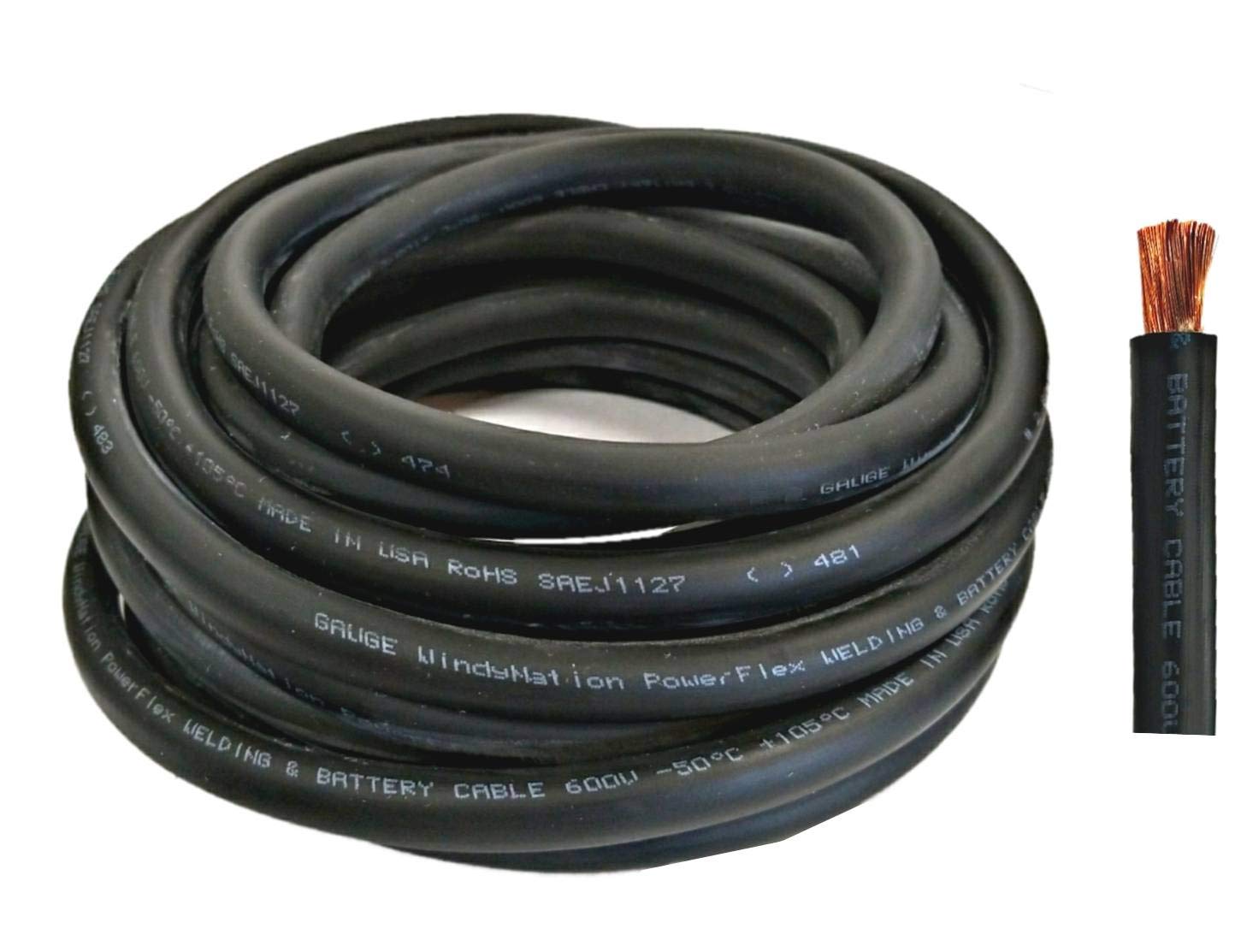 WNI 4/0 Gauge 15 Feet Black 4/0 AWG Ultra Flexible Welding Battery Copper Cable Wire - Made in The USA - Car, Inverter, RV, Solar