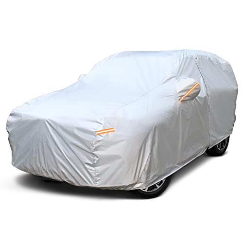 SEAZEN 6 Layers SUV Car Cover Waterproof All Weather, Outdoor Car Covers for Automobiles with Zipper Door, Hail UV Snow Wind Protection, Universal Full Car Cover(192" to 200")