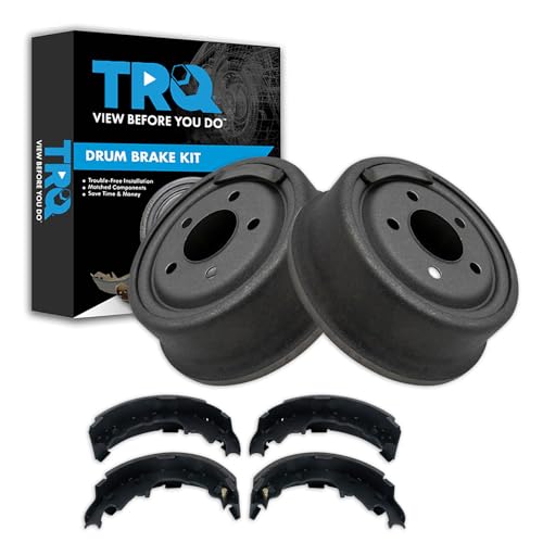 TRQ 9" Rear Brake Drum & Bonded Shoe Set Pair Kit for Jeep Wrangler Pickup Truck