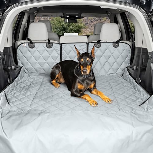 4Knines SUV Cargo Liner for Dogs, Trunk Mat for SUV, Durable Cargo Cover, Protector  Compatible with 60/40 Split Bench & Armrest Pass-Through, Waterproof, Machine Washable, Non-Slip (Large, Grey)