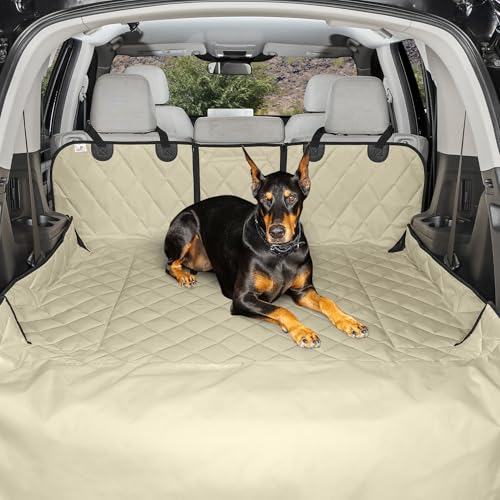 4Knines SUV Cargo Liner for Dogs, Trunk Mat for SUV, Durable Cargo Cover, Protector  Compatible with 60/40 Split Bench & Armrest Pass-Through, Waterproof, Machine Washable, Non-Slip (Large, Tan)