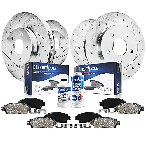 Detroit Axle - Brake Kit for RWD Dodge Challenger Charger Magnum Chrysler 300 Replacement 12.60'' inch Front & Rear Drilled and Slotted Disc Brake Rotors Ceramic Brakes Pads